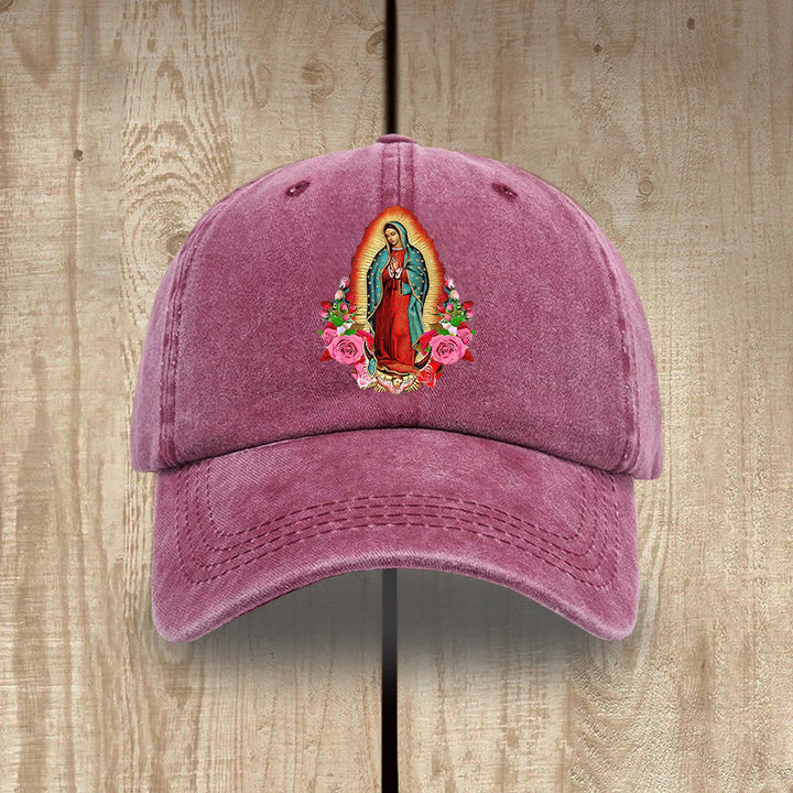 Christianartworkshop Protection spirituelle Chapeau en coton lavé Notre-Dame de Guadalupe - Vin - image 0
