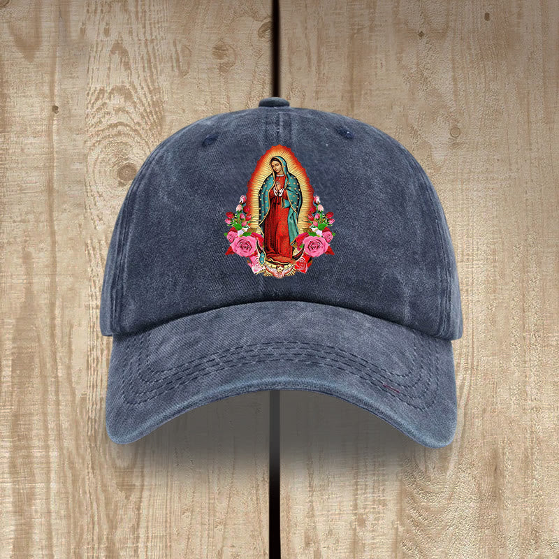 Christianartworkshop Protection spirituelle Chapeau en coton lavé Notre-Dame de Guadalupe - Bleu marine - image 9