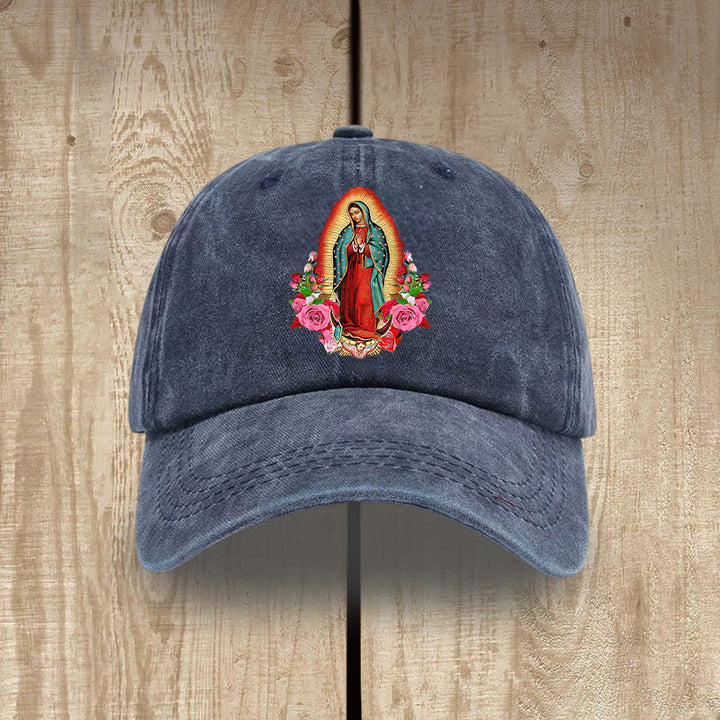 Christianartworkshop Protection spirituelle Chapeau en coton lavé Notre-Dame de Guadalupe - Bleu marine - image 9