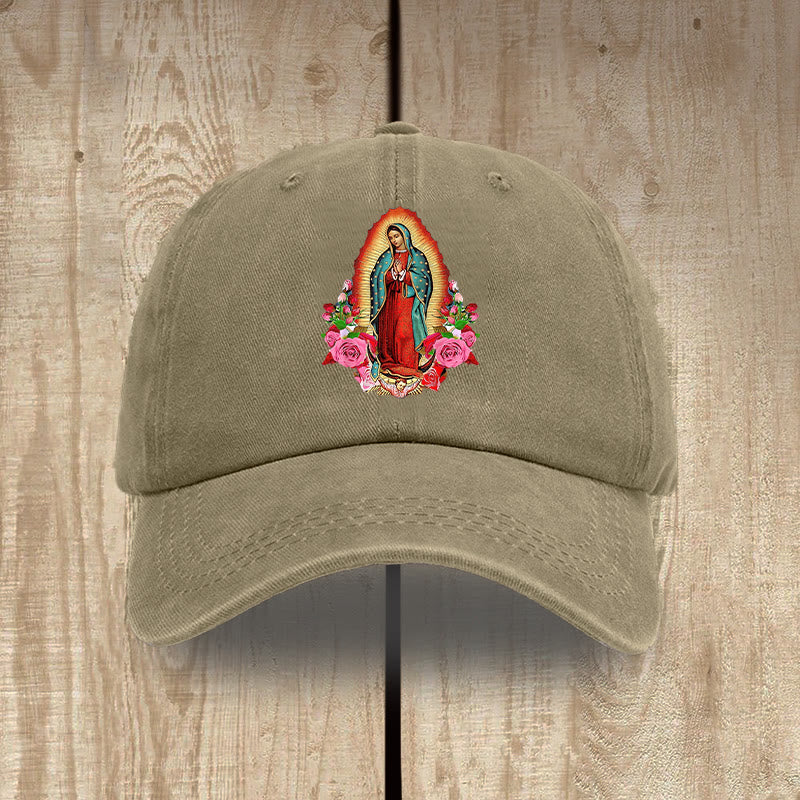 Christianartworkshop Protection spirituelle Chapeau en coton lavé Notre-Dame de Guadalupe - Kaki - image 10
