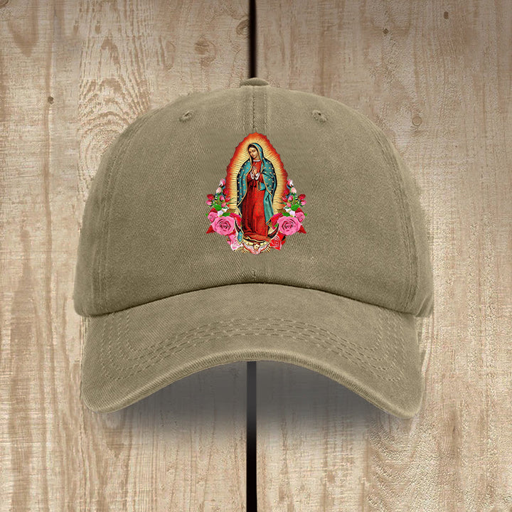 Christianartworkshop Protection spirituelle Chapeau en coton lavé Notre-Dame de Guadalupe - Kaki - image 10