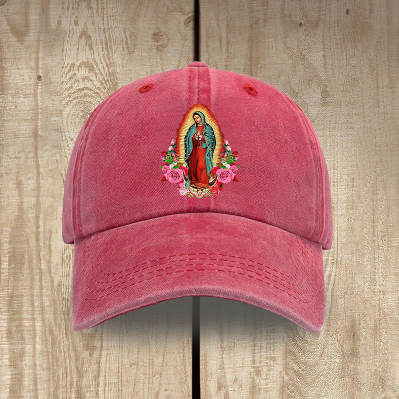Christianartworkshop Protection spirituelle Chapeau en coton lavé Notre-Dame de Guadalupe - Rouge - image 14