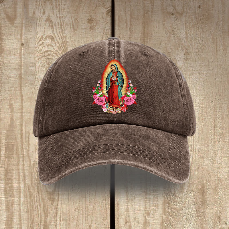Christianartworkshop Protection spirituelle Chapeau en coton lavé Notre-Dame de Guadalupe - Café - image 11