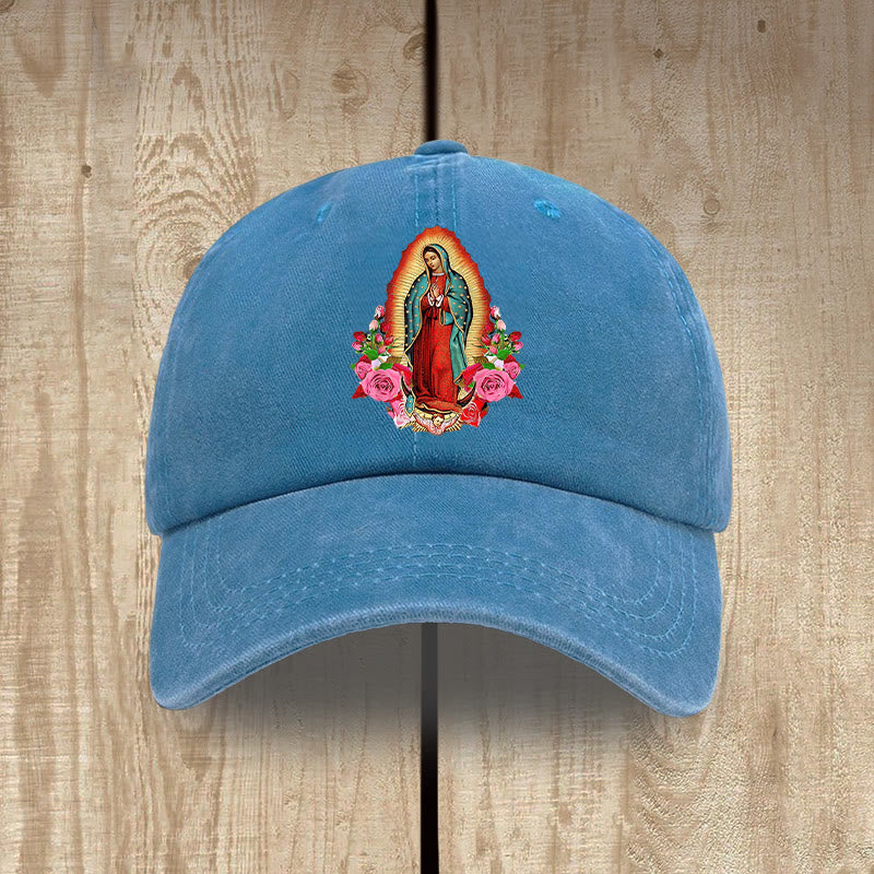 Christianartworkshop Protection spirituelle Chapeau en coton lavé Notre-Dame de Guadalupe - Bleu royal - image 8
