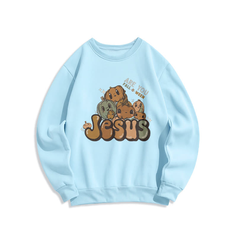 Sweat-shirt en polyester doublé polaire avec motif citrouille fantaisiste et imprimé « Jésus » de Christianartworkshop - Bleu - 2XL - image 4
