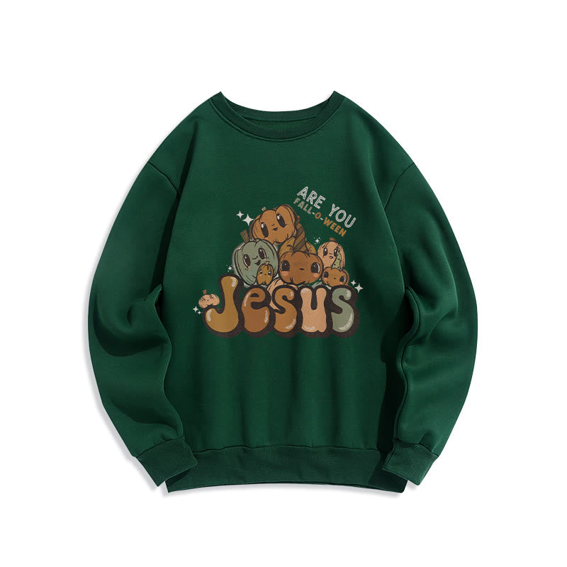 Sweat-shirt en polyester doublé polaire avec motif citrouille fantaisiste et imprimé « Jésus » de Christianartworkshop - Vert - 2XL - image 3