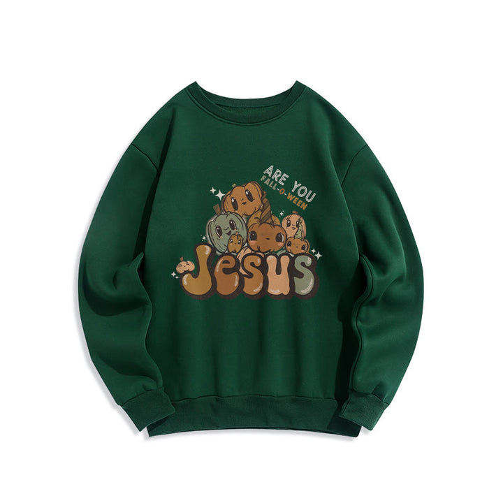 Sweat-shirt en polyester doublé polaire avec motif citrouille fantaisiste et imprimé « Jésus » de Christianartworkshop - Vert - 2XL - image 3