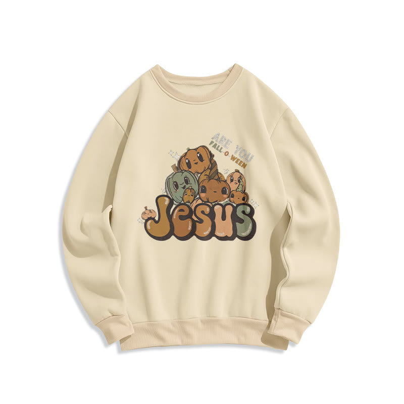 Sweat-shirt en polyester doublé polaire avec motif citrouille fantaisiste et imprimé « Jésus » de Christianartworkshop - Jaune - 2XL - image 2