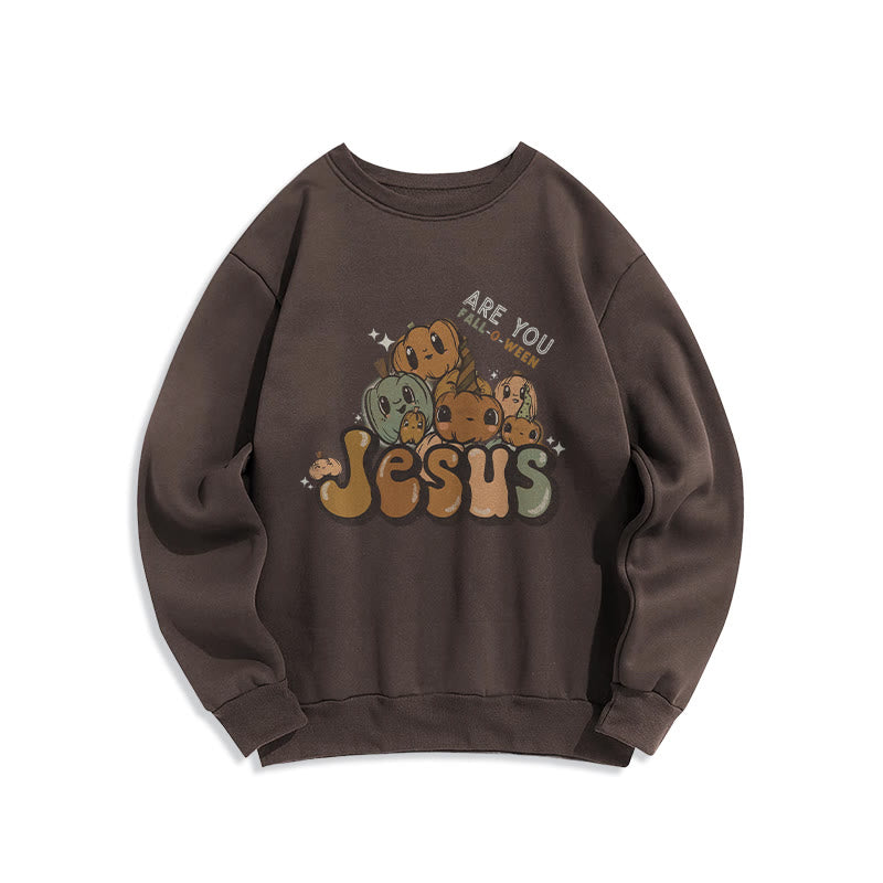 Sweat-shirt en polyester doublé polaire avec motif citrouille fantaisiste et imprimé « Jésus » de Christianartworkshop - Brun - 2XL - image 0