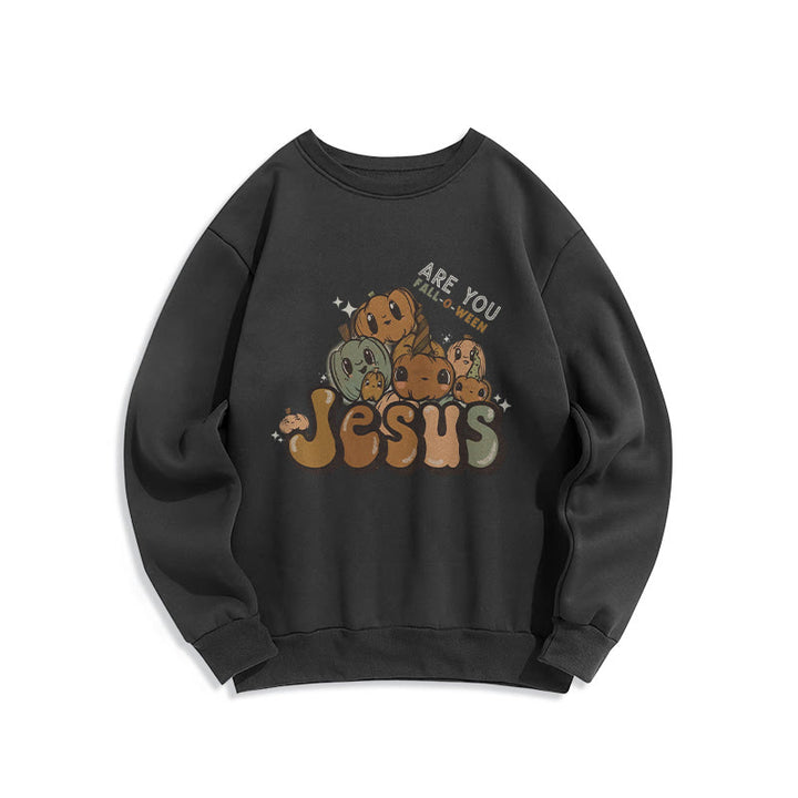 Sweat-shirt en polyester doublé polaire avec motif citrouille fantaisiste et imprimé « Jésus » de Christianartworkshop - Noir - 2XL - image 5