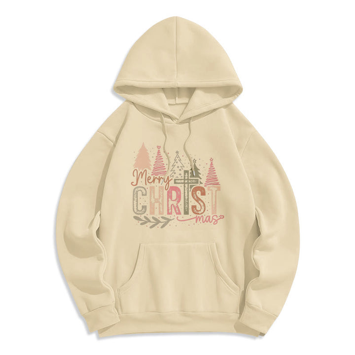 Christianartworkshop Sweat à capuche en polyester doublé polaire avec motif religieux croix et sapin de Noël - Beige - 2XL - image 2