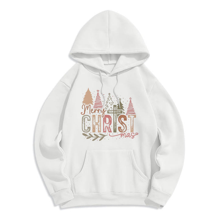 Christianartworkshop Sweat à capuche en polyester doublé polaire avec motif religieux croix et sapin de Noël - Blanc - 2XL - image 0