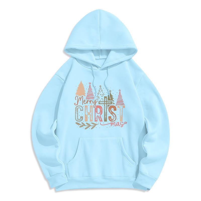 Christianartworkshop Sweat à capuche en polyester doublé polaire avec motif religieux croix et sapin de Noël - Bleu - 2XL - image 4