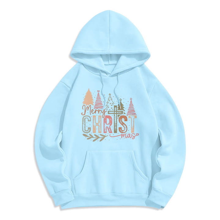 Christianartworkshop Sweat à capuche en polyester doublé polaire avec motif religieux croix et sapin de Noël - Bleu - 2XL - image 4