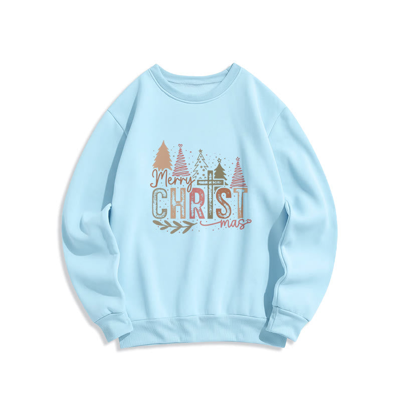Sweat-shirt en polyester doublé polaire avec motif croix et sapin religieux de Noël, signé Christianartworkshop - Bleu - 2XL - image 3
