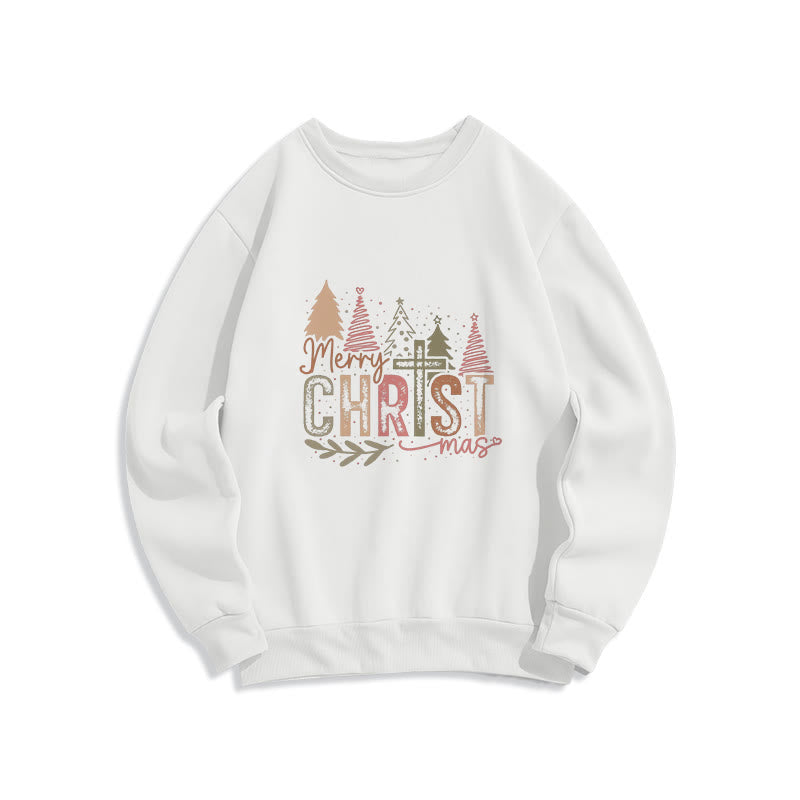 Sweat-shirt en polyester doublé polaire avec motif croix et sapin religieux de Noël, signé Christianartworkshop - Blanc - 2XL - image 0