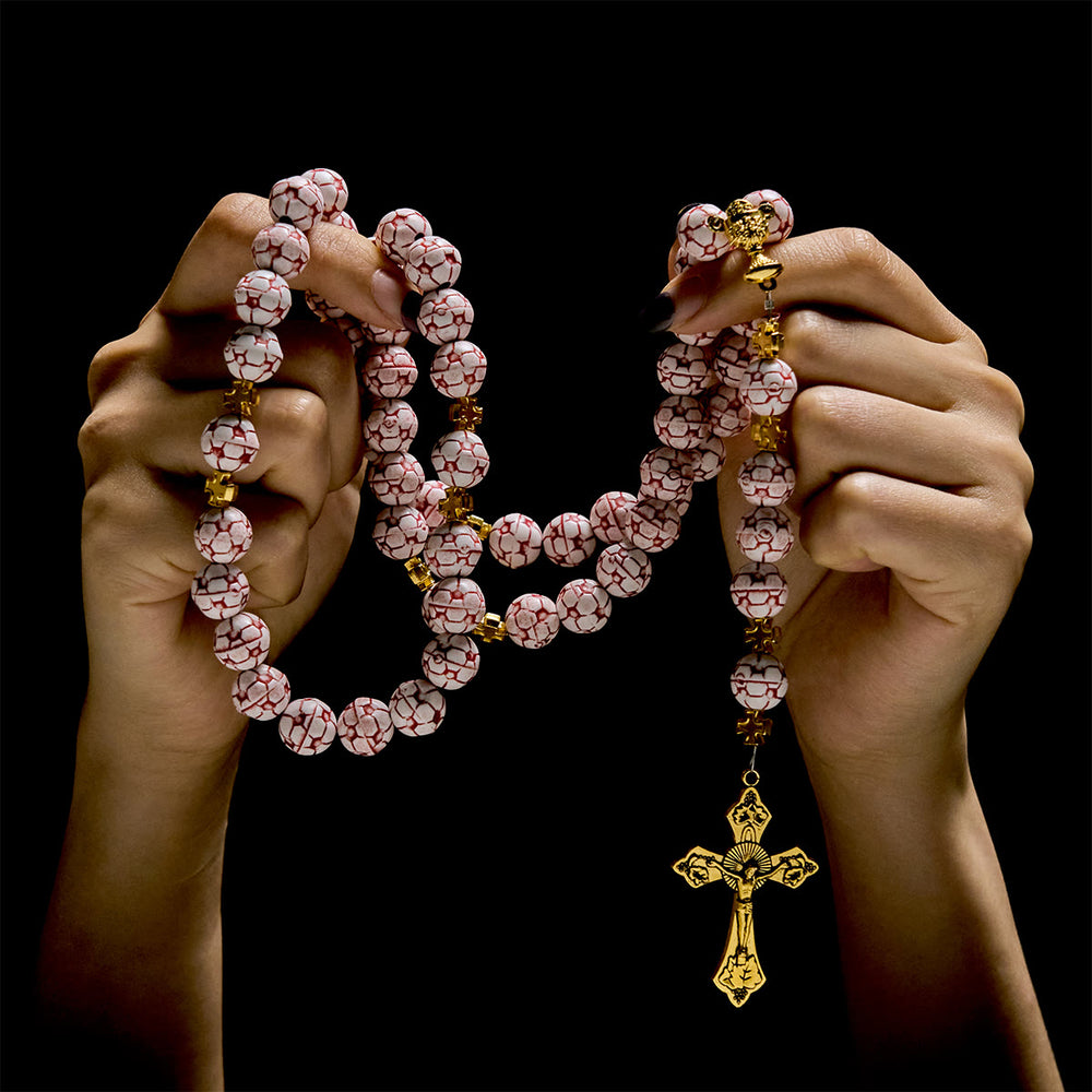 Christianartworkshop Chapelet de football bicolore Foi et Victoire avec crucifix et Saint Graal - image 1