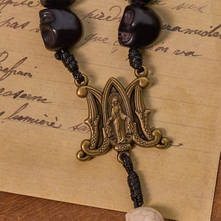 Christianartworkshop Lumière sur les ténèbres - Crucifix de la Miséricorde pour le Pardon avec chapelet à grains noirs en forme de crâne - image 7