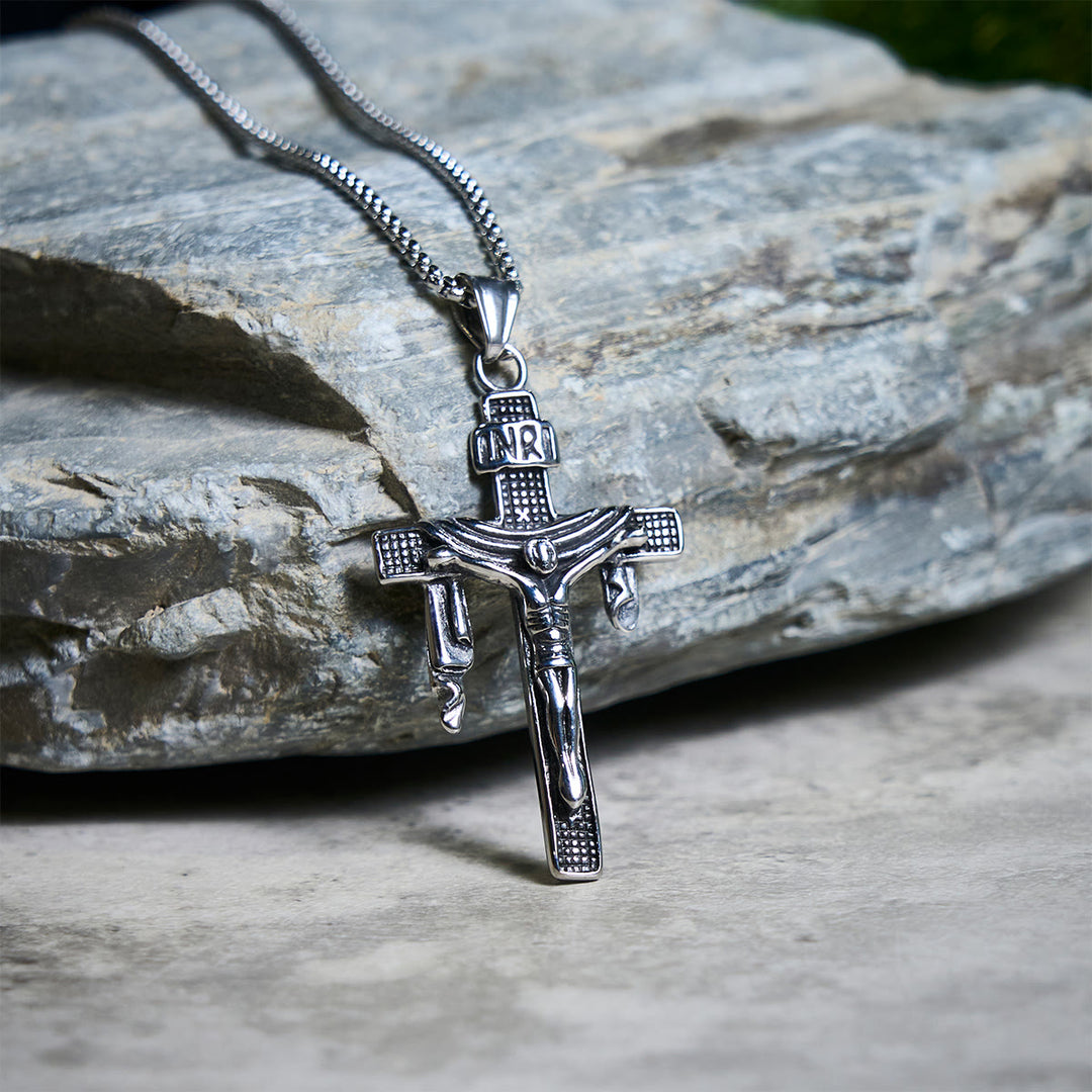 Christianartworkshop Collier croix INRI en argent sterling artistique : un mélange unique d’art et de croyance - Acier inoxydable - image 0