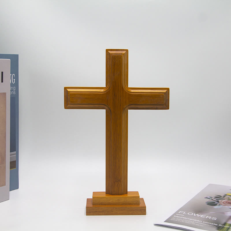 Christianartworkshop Croix de bureau en bois avec socle : un symbole subtil de sérénité spirituelle - Croix - image 0