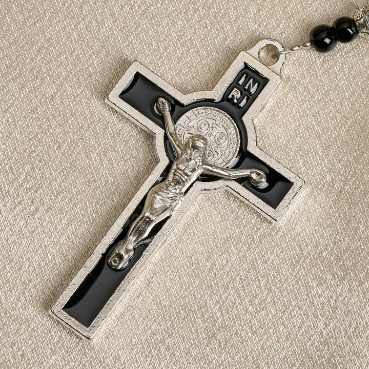 Christianartworkshop Chapelet artisanal en perles noires mates avec crucifix et Notre-Dame de Guadalupe - image 7