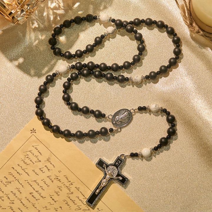 Christianartworkshop Chapelet artisanal en perles noires mates avec crucifix et Notre-Dame de Guadalupe - image 6