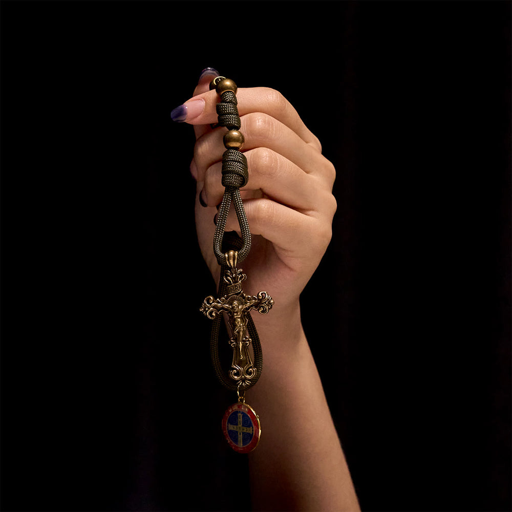 Christianartworkshop Chapelet de poche portable Saint Benoît, perles de bronze, cordon en nylon, protection universelle - image 1