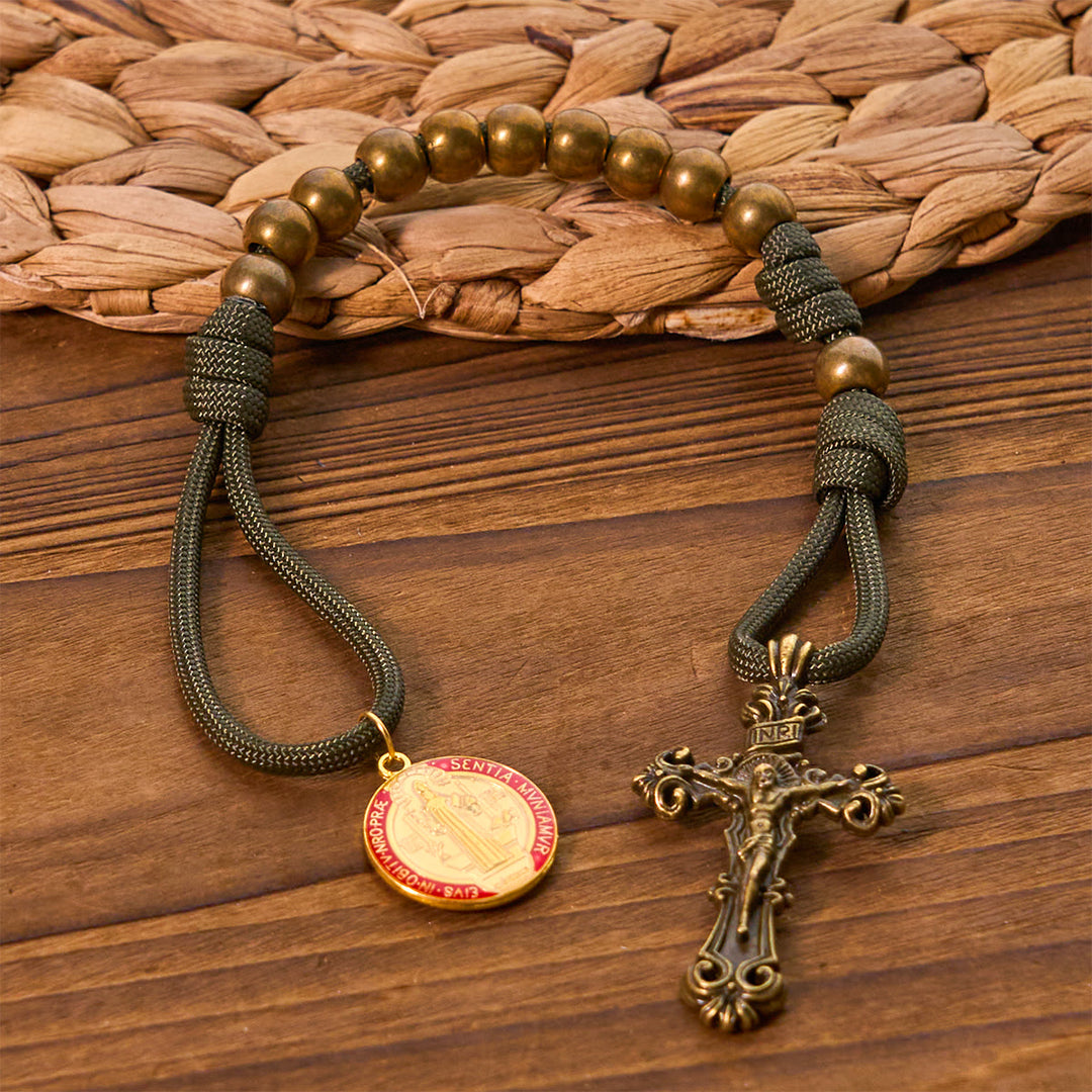 Christianartworkshop Chapelet de poche portable Saint Benoît, perles de bronze, cordon en nylon, protection universelle - image 3