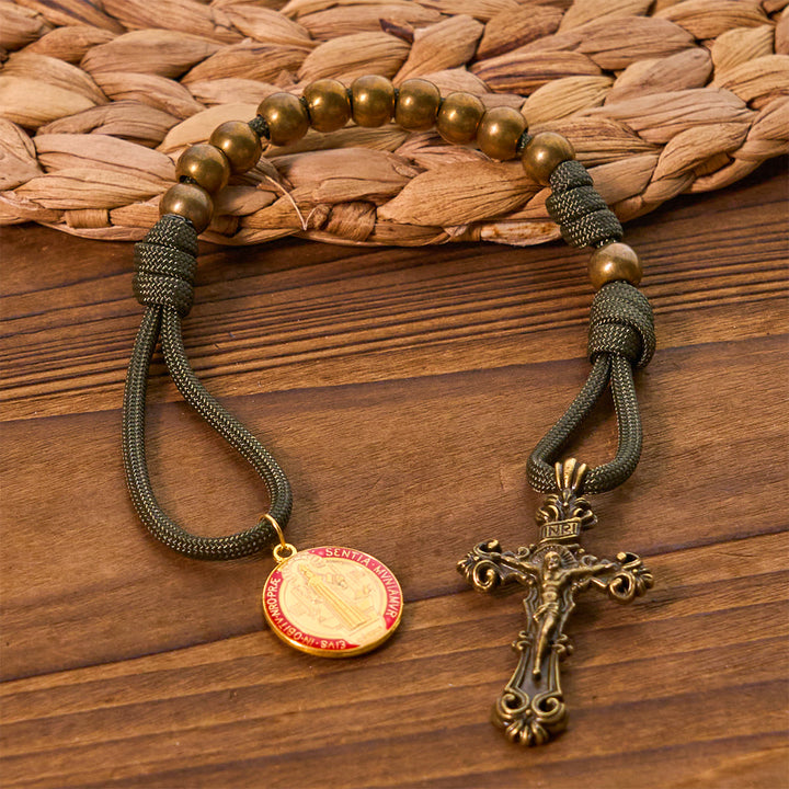 Christianartworkshop Chapelet de poche portable Saint Benoît, perles de bronze, cordon en nylon, protection universelle - image 3