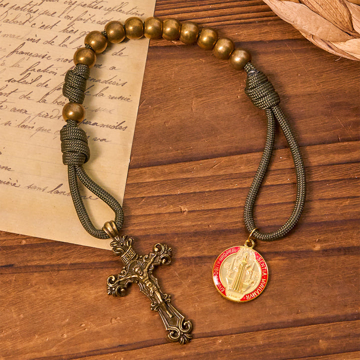 Christianartworkshop Chapelet de poche portable Saint Benoît, perles de bronze, cordon en nylon, protection universelle - Saint Benoît et le Crucifix - image 0