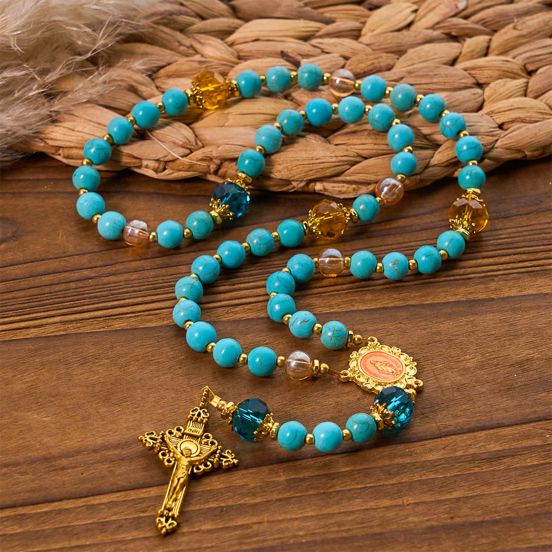 Christianartworkshop Chapelet classique en perles turquoise et alliage doré avec crucifix et médaille miraculeuse - image 2
