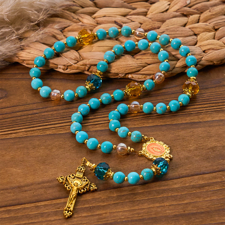 Christianartworkshop Chapelet classique en perles turquoise et alliage doré avec crucifix et médaille miraculeuse - image 2