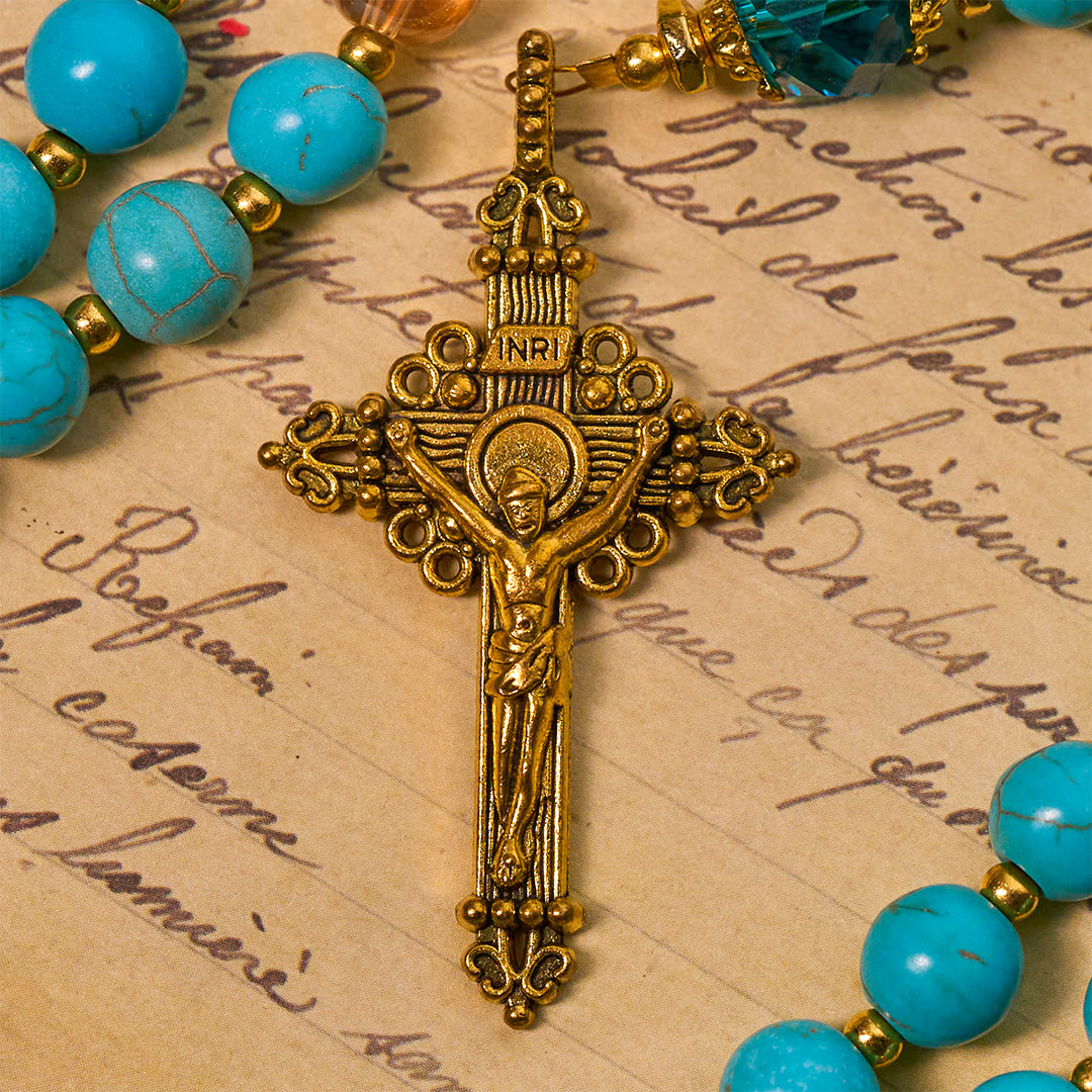 Christianartworkshop Chapelet classique en perles turquoise et alliage doré avec crucifix et médaille miraculeuse - image 6