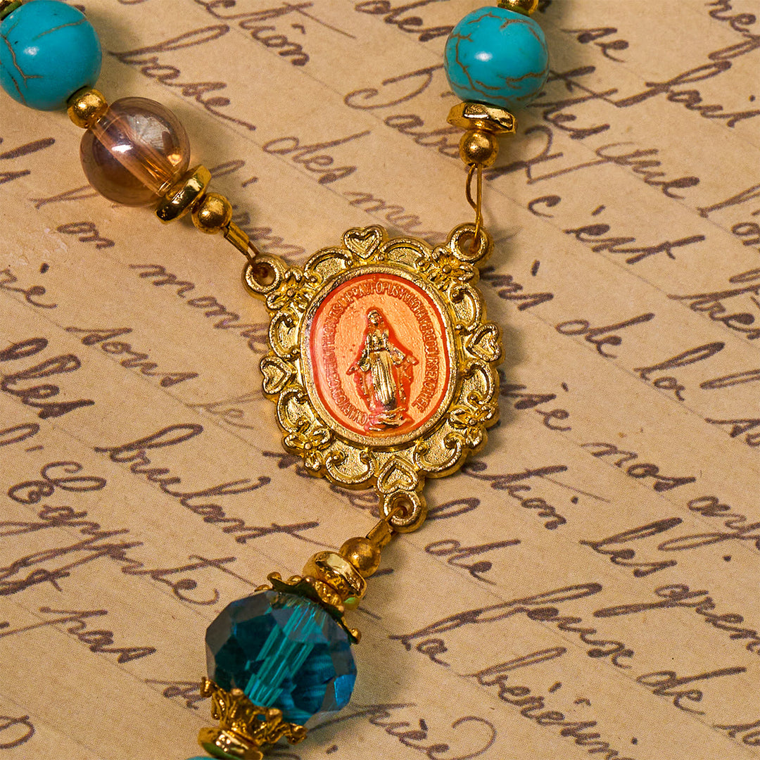 Christianartworkshop Chapelet classique en perles turquoise et alliage doré avec crucifix et médaille miraculeuse - image 7