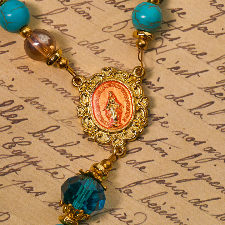Christianartworkshop Chapelet classique en perles turquoise et alliage doré avec crucifix et médaille miraculeuse - image 7