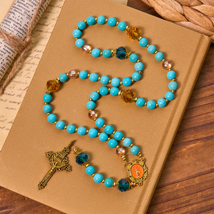 Christianartworkshop Chapelet classique en perles turquoise et alliage doré avec crucifix et médaille miraculeuse - image 4