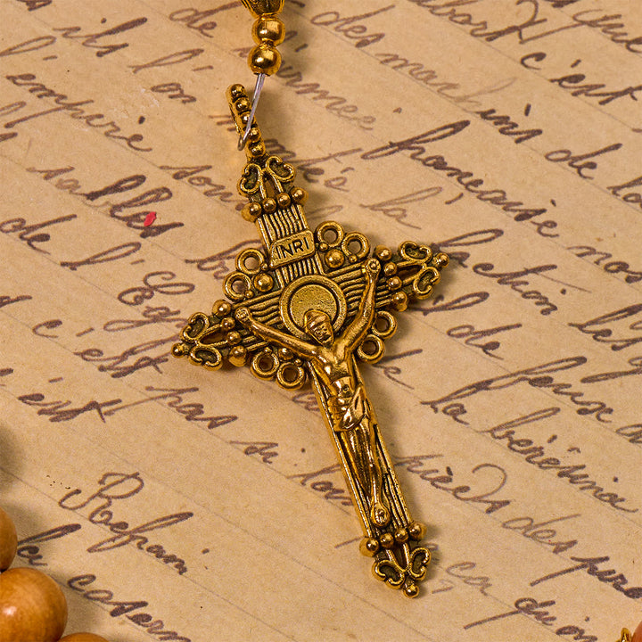 Christianartworkshop Chapelet de dévotion de Thanksgiving en bois de santal avec pierres précieuses citrouille Golden Grace et Saint Graal - image 6