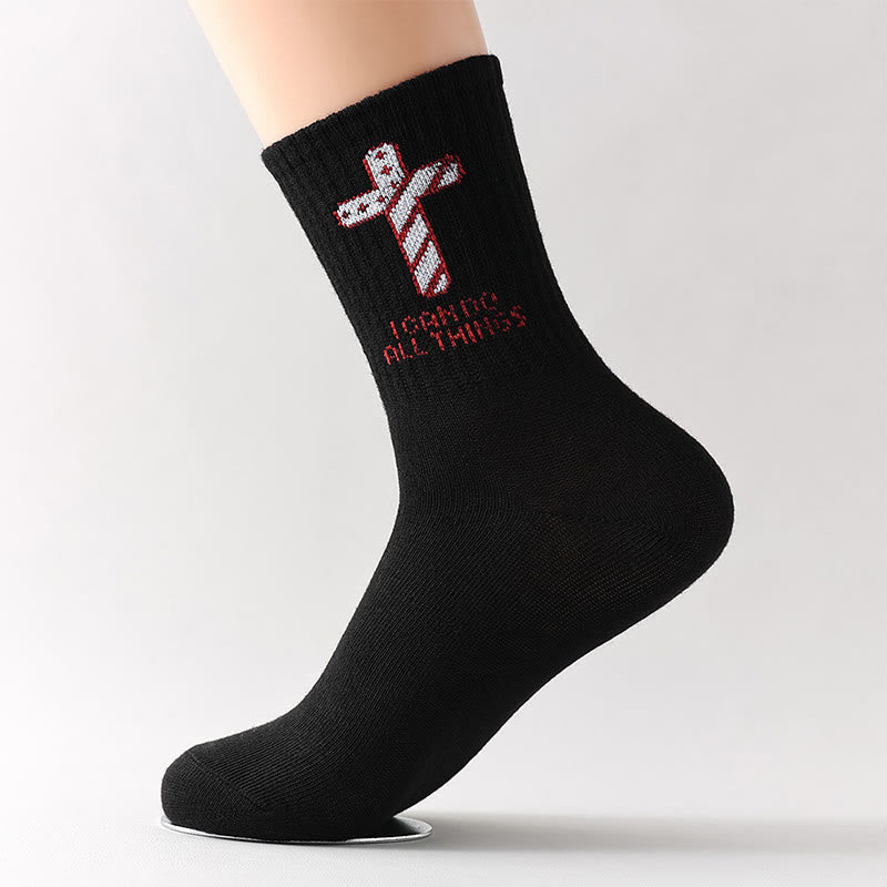 Christianartworkshop Chaussettes à croix quotidiennes inspirées par la foi : « Je peux tout faire » - Noir - 10 paires - image 2