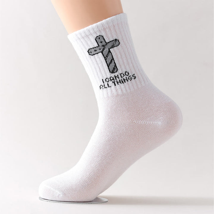 Christianartworkshop Chaussettes à croix quotidiennes inspirées par la foi : « Je peux tout faire » - Blanc - 10 paires - image 0