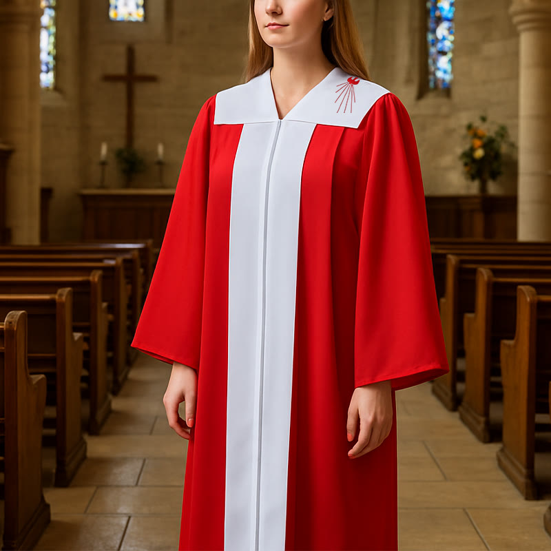Christianartworkshop Robe cléricale rouge élégante ornée de la colombe du Saint-Esprit : Servez avec foi et lumière - image 2