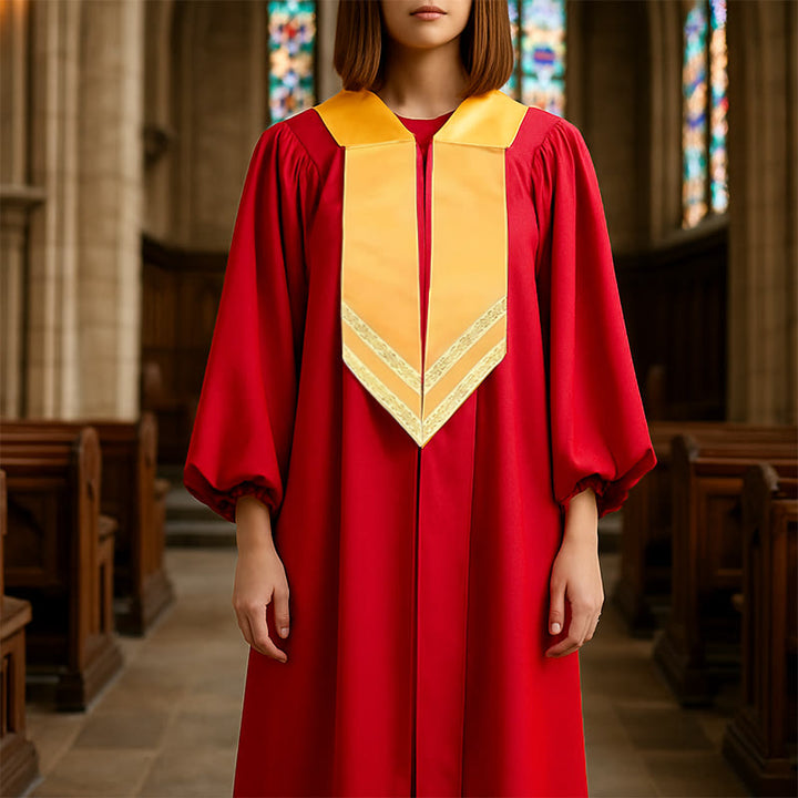 Christianartworkshop Robes de clergé classiques et polyvalentes à 4 couleurs avec col en V doré - Rouge - 3XL - image 11