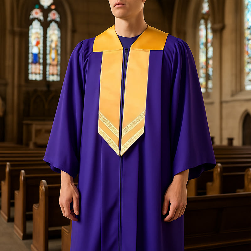Christianartworkshop Robes de clergé classiques et polyvalentes à 4 couleurs avec col en V doré - Violet - 3XL - image 13