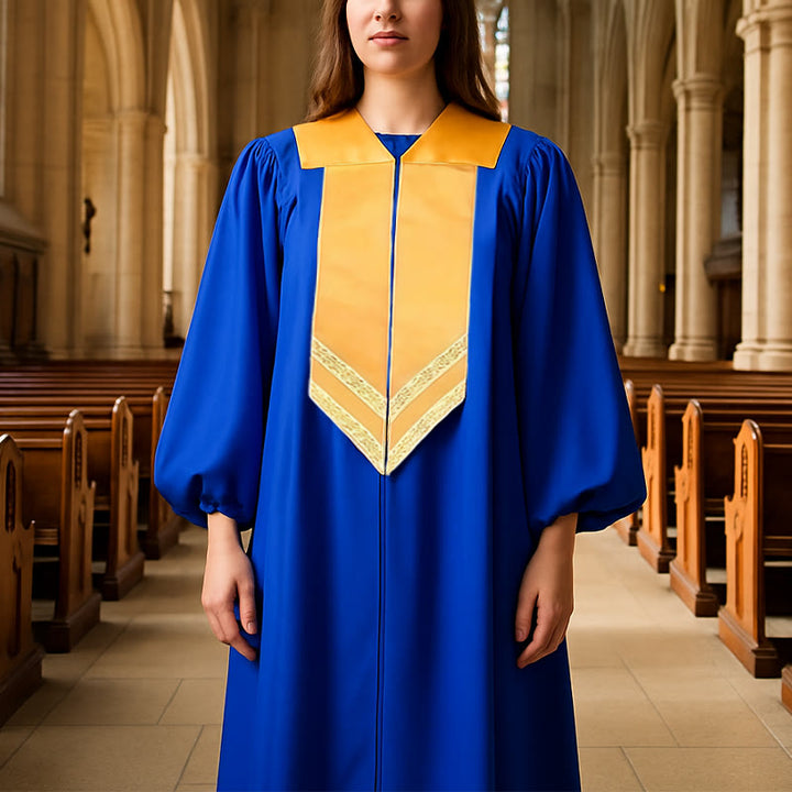 Christianartworkshop Robes de clergé classiques et polyvalentes à 4 couleurs avec col en V doré - Bleu - 3XL - image 0