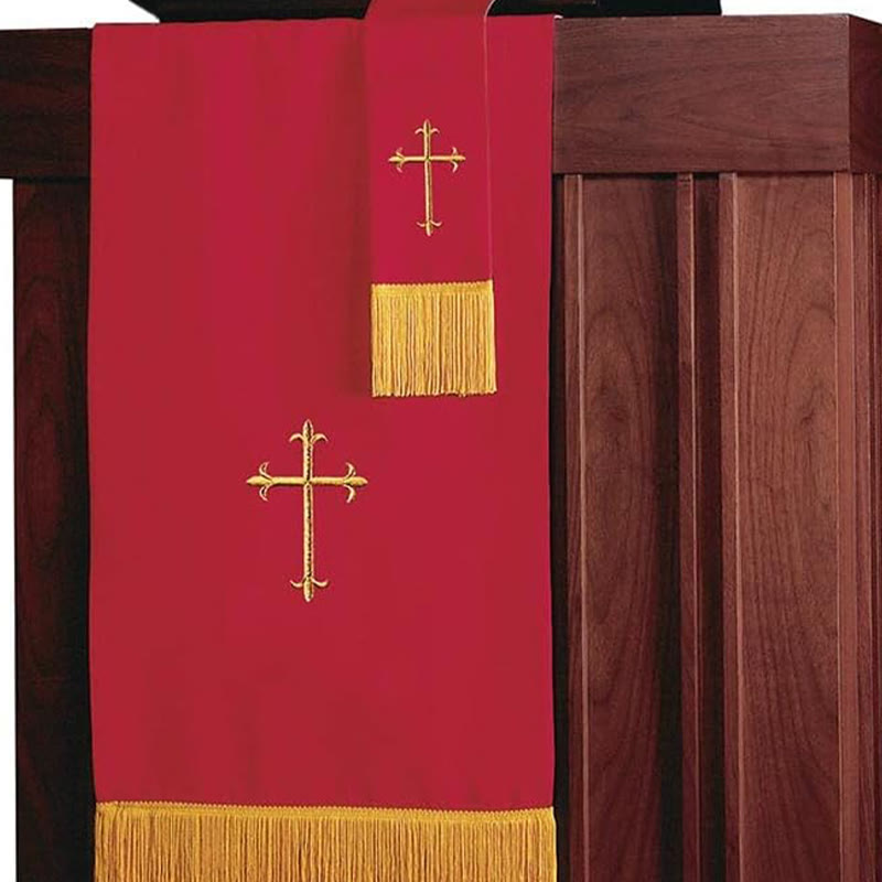 Ensemble complet de parement religieux Christianartworkshop : chemin de table, nappe de lutrin et marque-page biblique rouges et blancs - image 7