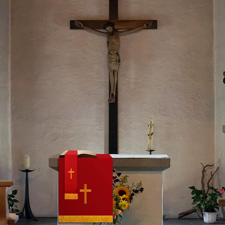 Ensemble complet de parement religieux Christianartworkshop : chemin de table, nappe de lutrin et marque-page biblique rouges et blancs - image 11