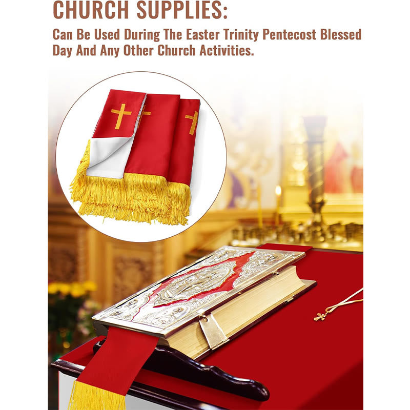 Ensemble complet de parement religieux Christianartworkshop : chemin de table, nappe de lutrin et marque-page biblique rouges et blancs - image 6