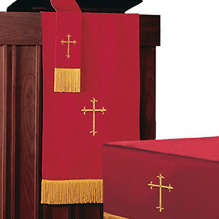 Ensemble complet de parement religieux Christianartworkshop : chemin de table, nappe de lutrin et marque-page biblique rouges et blancs - Rouge et blanc - image 1