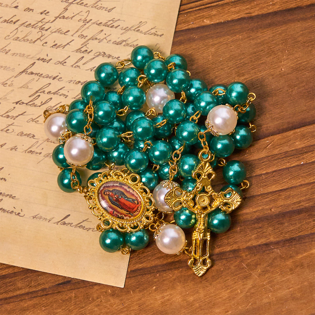 Christianartworkshop Chapelet de perles turquoise avec crucifix doré et médaille miraculeuse - image 5