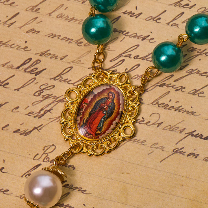 Christianartworkshop Chapelet de perles turquoise avec crucifix doré et médaille miraculeuse - image 7