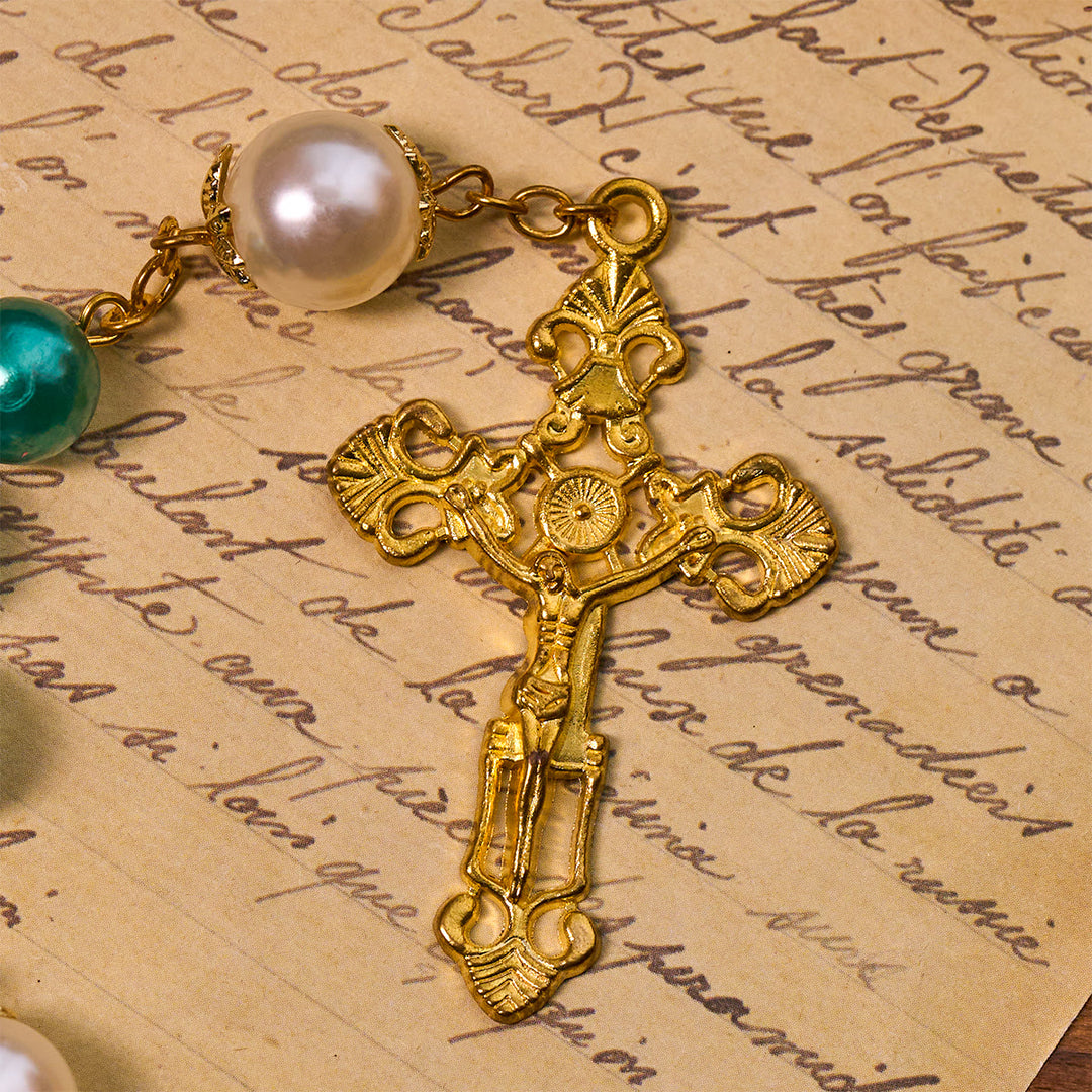 Christianartworkshop Chapelet de perles turquoise avec crucifix doré et médaille miraculeuse - image 8